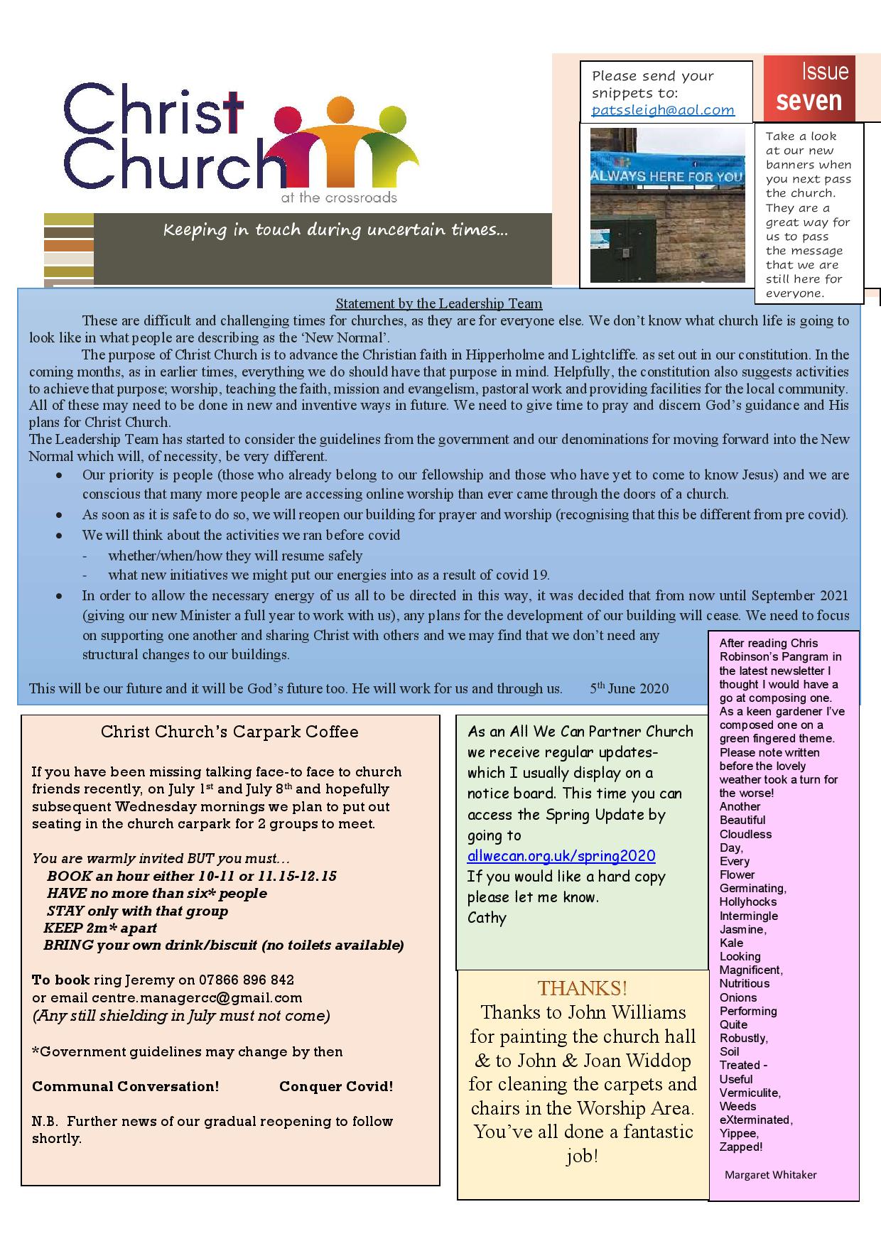 Keeping in touch newsletter - 7th Edition - Christ Church