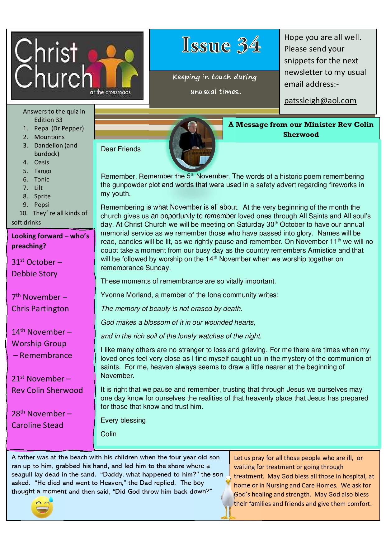 Keeping in touch newsletter - 34th Edition - page 1 - Christ Church