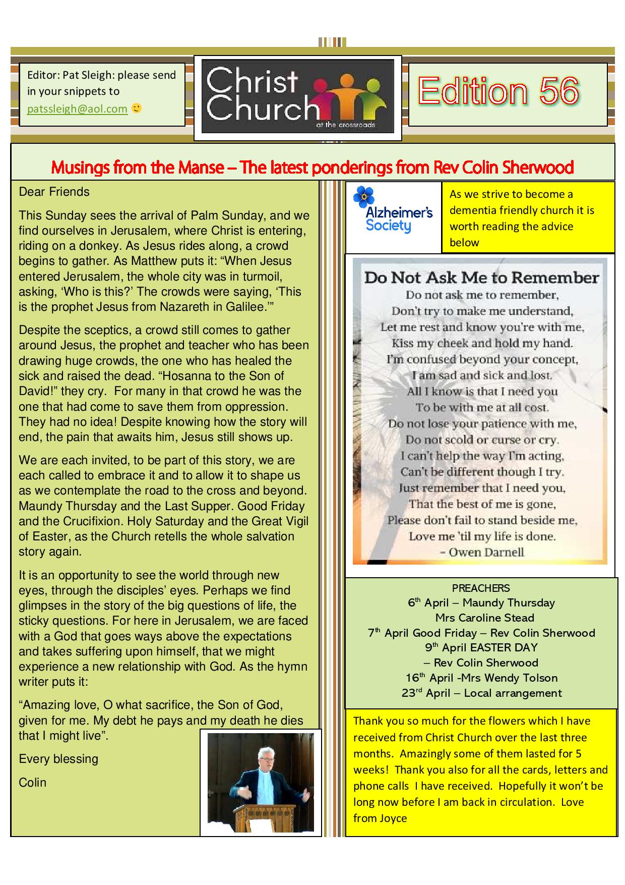 Keeping in touch newsletter - 56th Edition - page 1 - Christ Church